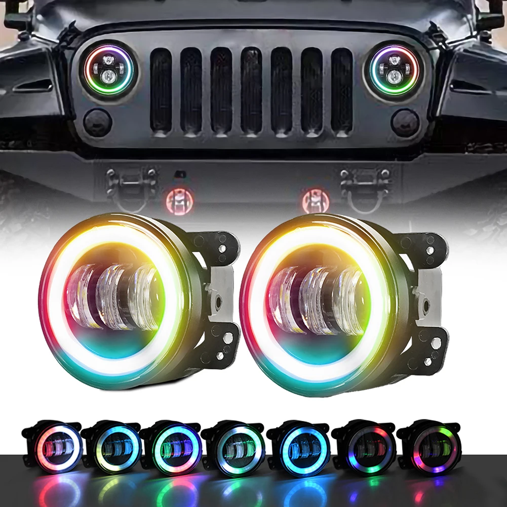 4-inch RGB Colorful Fog Lamp For Car 200W 20000LM LED Round Colorful Fog Light 9V-30V Fog Light High Universality Fitment