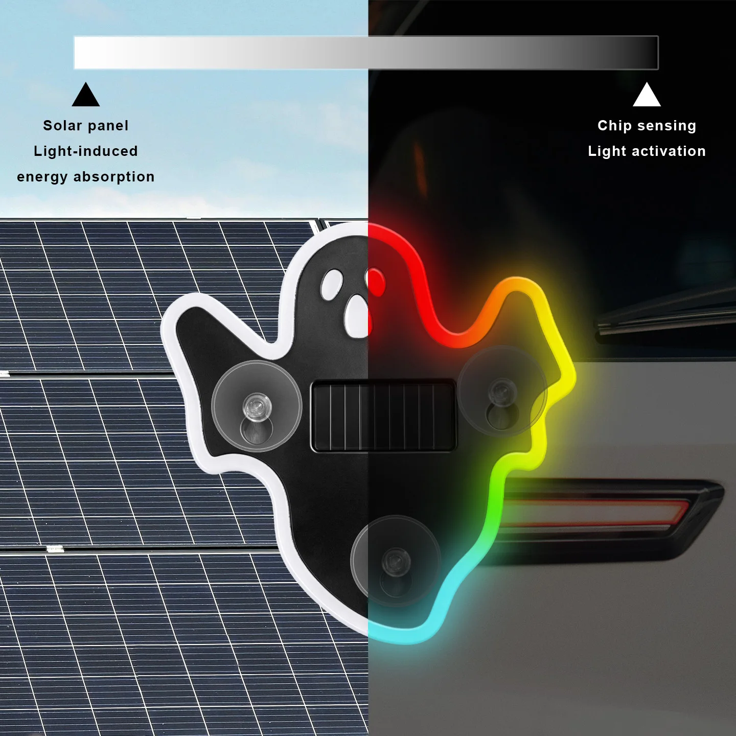Solar LED Ghost Car Decor Light Neon Atmosphere Lamp Universal Auto Rear Window Decoration Waterproof Halloween Car Modification