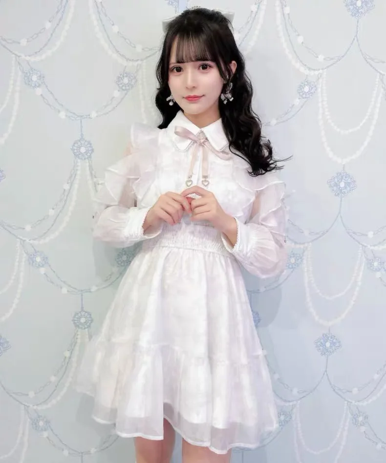 

Rojita Dress Japanese Series Mass-Produced Ruffle Waist Dresses Women Autumn New Floral Long Sleeve Ruffle Chiffon Dress Lolita