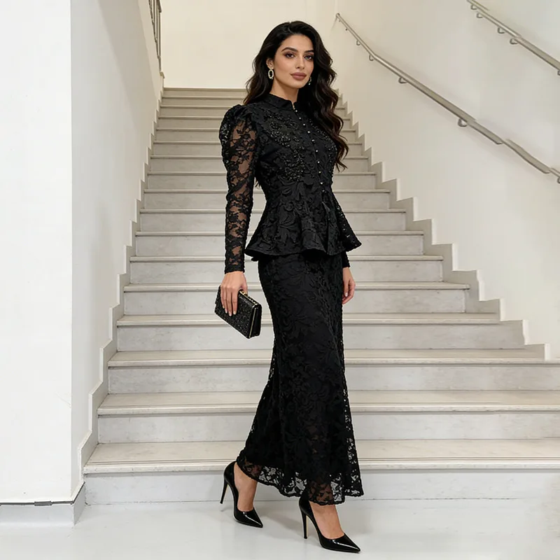 Temperament Celebrity Style Suit Women's Fashion Design Sense Retro Long Sleeve Cardigan Long Dress