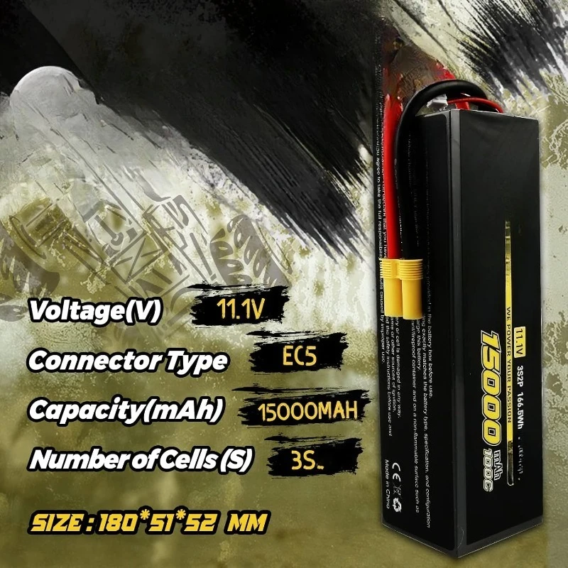 3S 리포 배터리 11.1V 15000mAh 100C 리포 배터리 EC5 플러그 포함 RC 자동차 RC 트럭 RC 모델용