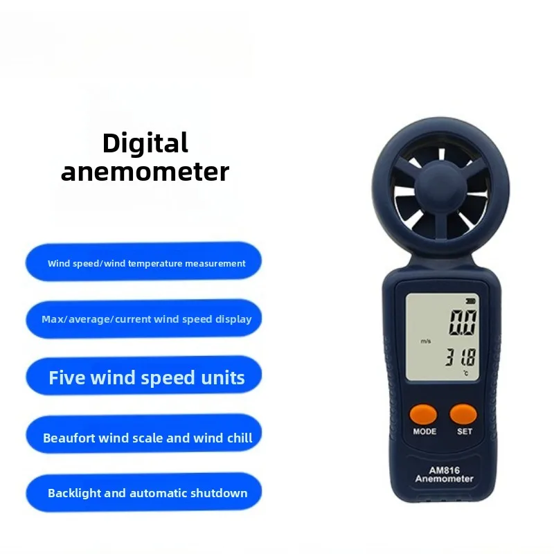 AM816 Wind Speed Meter, LCD Display with Wind Chill Alert, Max & Average Air Temperature Reading