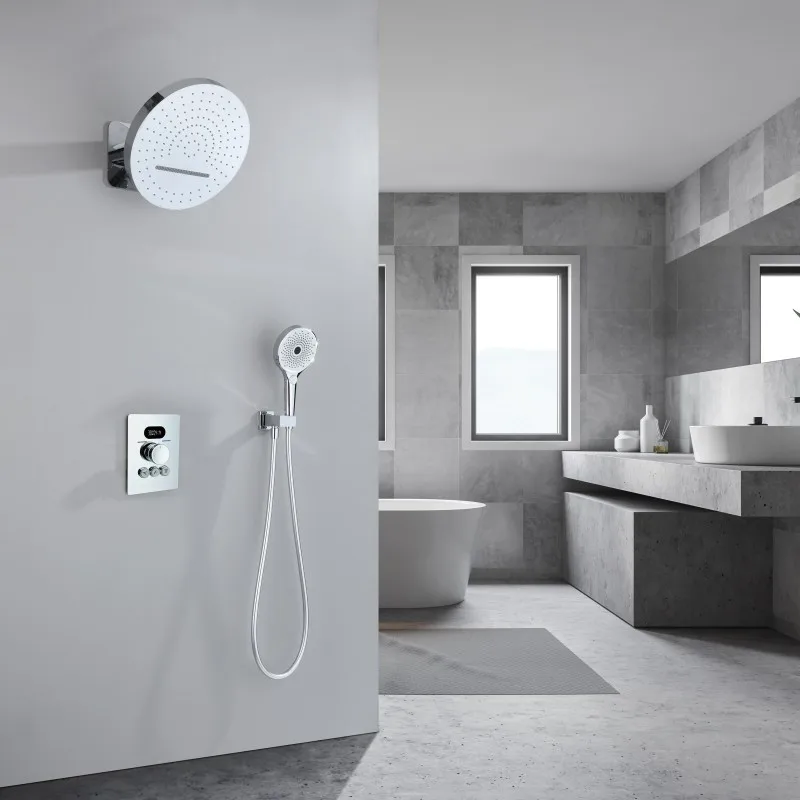 Digital Embedded Wall Shower Thermostatic shower Concealed Waterfall Shower Digital Display Cold and Hot Hidden Shower Set