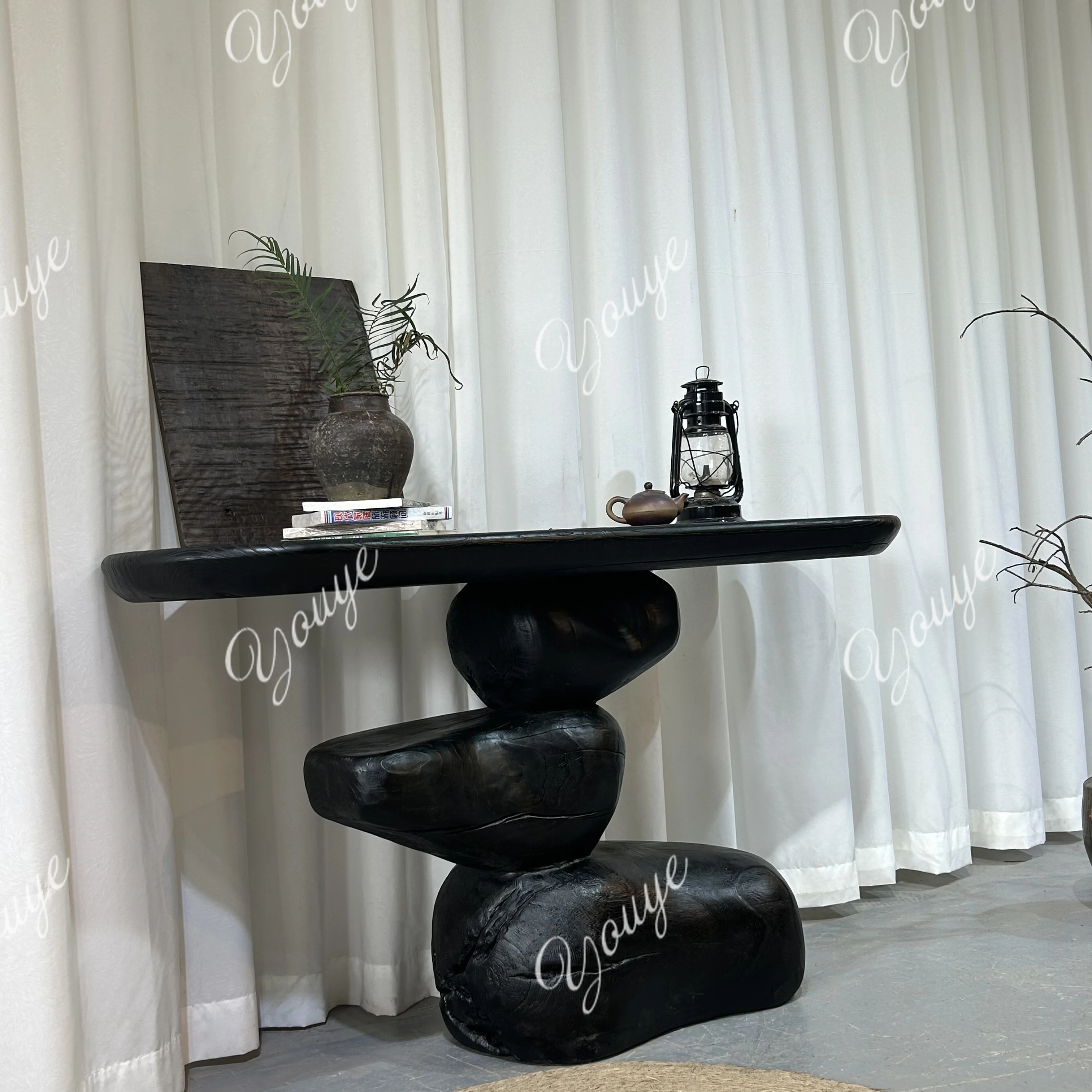 Entry entrance table Solid wood against the wall End view table Homestay Zhongtang designer cobblestone partition desk