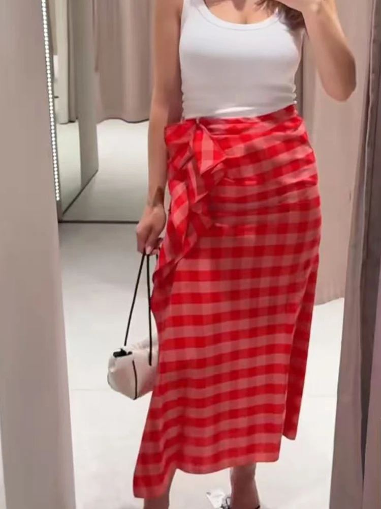 New Women High Waist Plaid Half Skirt Slimming Design Versatile Summer Elegant Style Tierred Fashion Ladies Straight Skirt