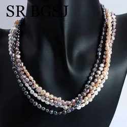 6-7mm White Pink Black Small Natural Freshwater Pearl Chains Chokers Collar Necklace Jewelry for Women Gift 18inch