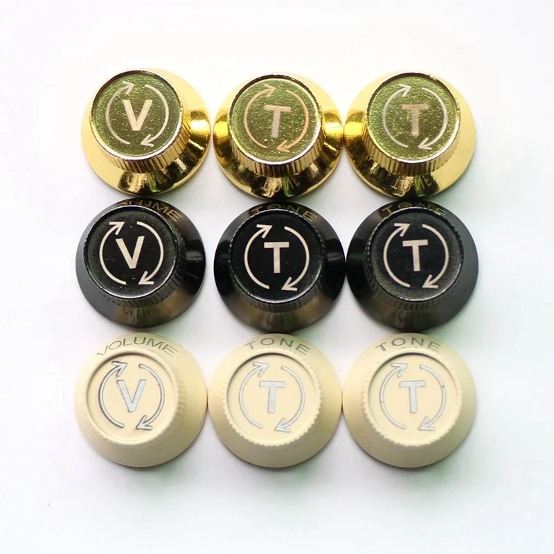 Donlis 1V 2T Metal ST Guitar Knobs In Vintage Cream Gold And Black Colors With A Wrench For Adjustment