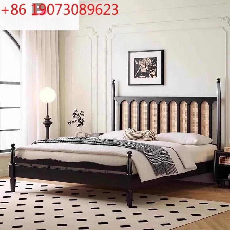 

Французская ретро-кровать из массива дерева, простая кровать для главной спальни, кровать для дома или гостевого дома, кровать в стиле Виндзор, минималистичная кровать в средневековом стиле, кровать из массива дерева с элементами ротанга.