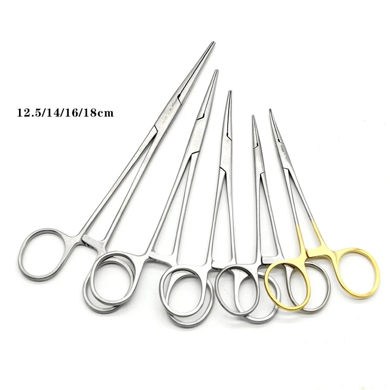 Abrazadera de acero inoxidable para mosquitos y vasos sanguíneos, párpados dobles, cabeza curva recta, dientes completos, 14cm, 16 Forcep hemostático grande, 12,5 cm