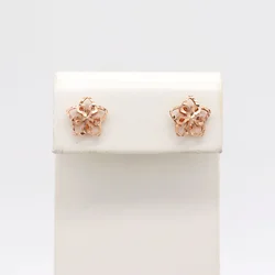 585 Purple Gold Exquisite Sparkling Flower Earings Stud Plated 14K Rose Gold Hollow Out Star Earrings for Women Party Jewelry