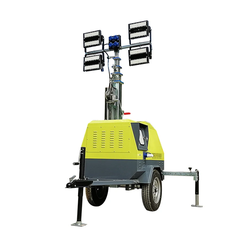 Trailer Type Diesel LED Lighting Telescopic Mast EPA Certification Mobile Mining Light with Generator Outdoor Tower 4x400W