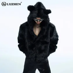 LUZHEN Short Imitation Fur Jacket Hooded Design Luxury Elegance Thermal Thick Winter Outerwear Male Handsome Clothing LZ7040