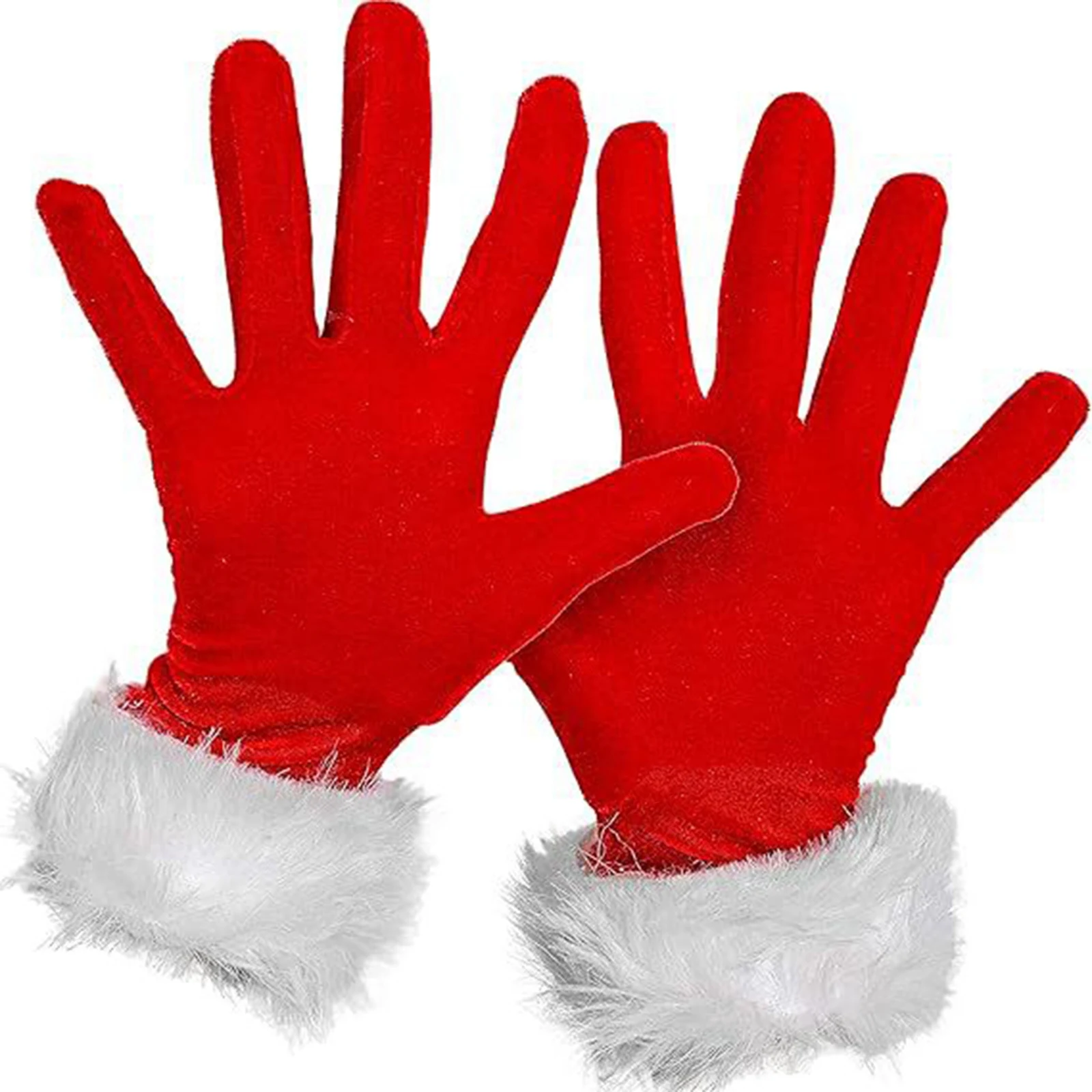 Santa Claus Festive Gloves White Fur Fancy Dress Party Short Red Santa Full Finger Gloves Christmas Costume Accessories Mittens