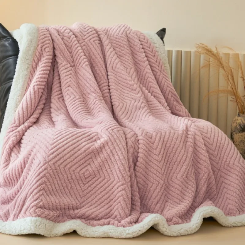Luxury Jacquard Double Layer Lamb Wool Blanket Multi-Functional Warm Soft Cozy with Long-Lasting Heat Retention