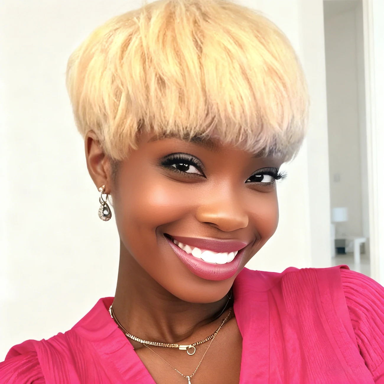 

Короткий парик машинной работы цвета медового блонда 613, парик-пикси из натуральных волос, короткие блондированные парики для женщин