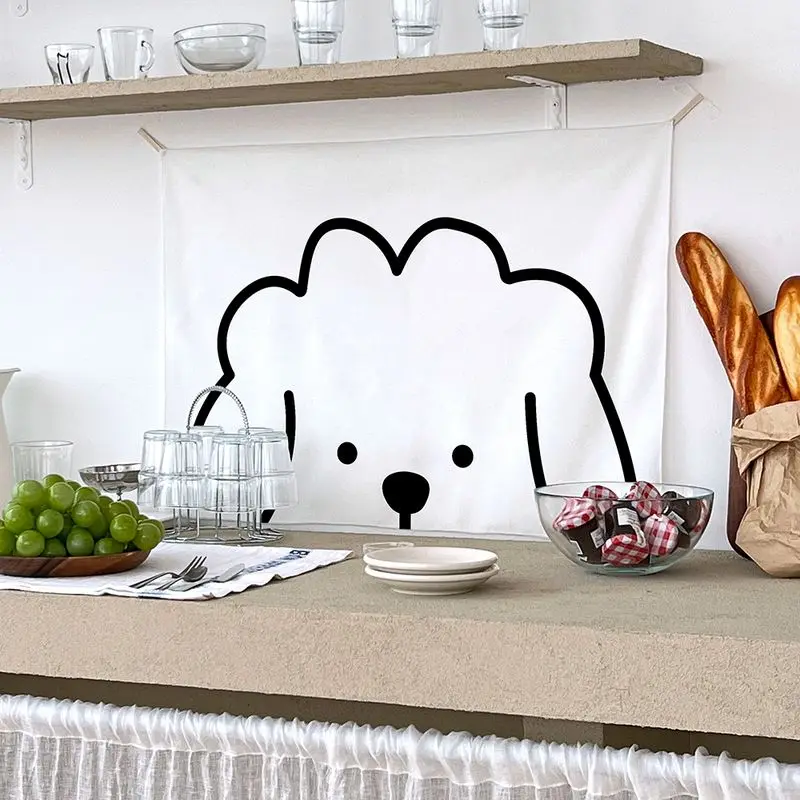 Japanese Noren Door Curtain, Cartoon Puppy Dog Kitchen Half Curtain, Privacy Room Divider For Entryway Aesthetic Home Decor