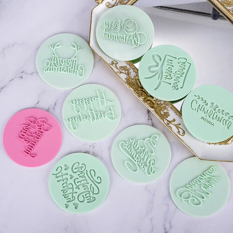 FAIS DU Merry Christmas Embossed Mold Acrylic Cookie Embosser Cake Decoration Tools Fondant Letter Cookie Cutters Biscuit Print