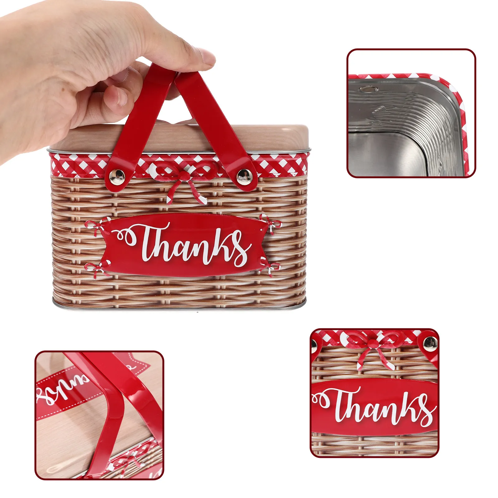 Premium Iron Rectangle Cookie Box Metal Pastry Gift Tin with Ergonomic Handle Secure Seal Candy Storage Container for Weddings
