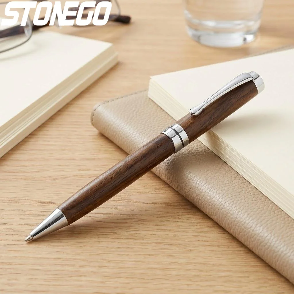 

STONEGO Retractable Ballpoint Pen Smooth Writing Executive Business Pen Wooden Twist Design Signature Pen