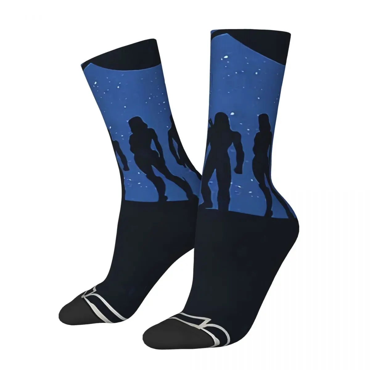 Funny Crazy Sock for Men Star Space Hip Hop Harajuku Mass Effect Game Seamless Pattern Printed Boys Crew Sock Casual Gift