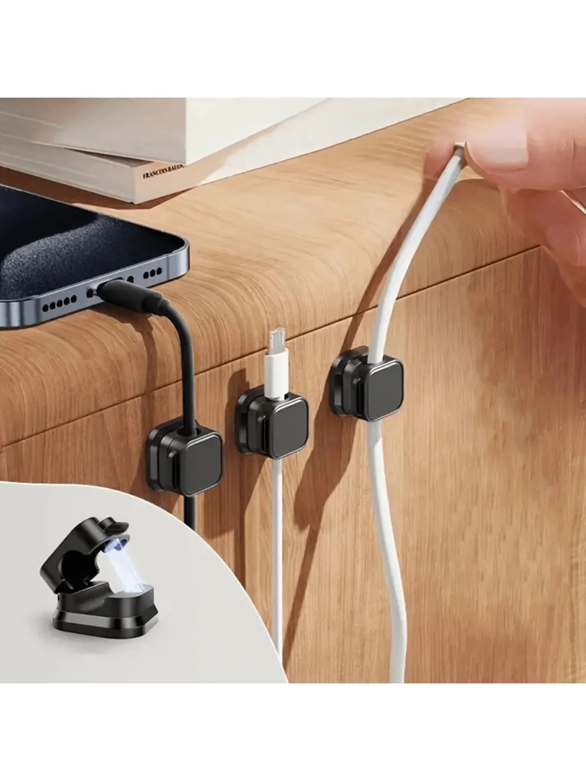 6pcs PVC Magnetic Cord Organizer Clips - Strong Adhesive, No-Drill Cable Holders for Desk & Home Office Wire Management, Multi-U
