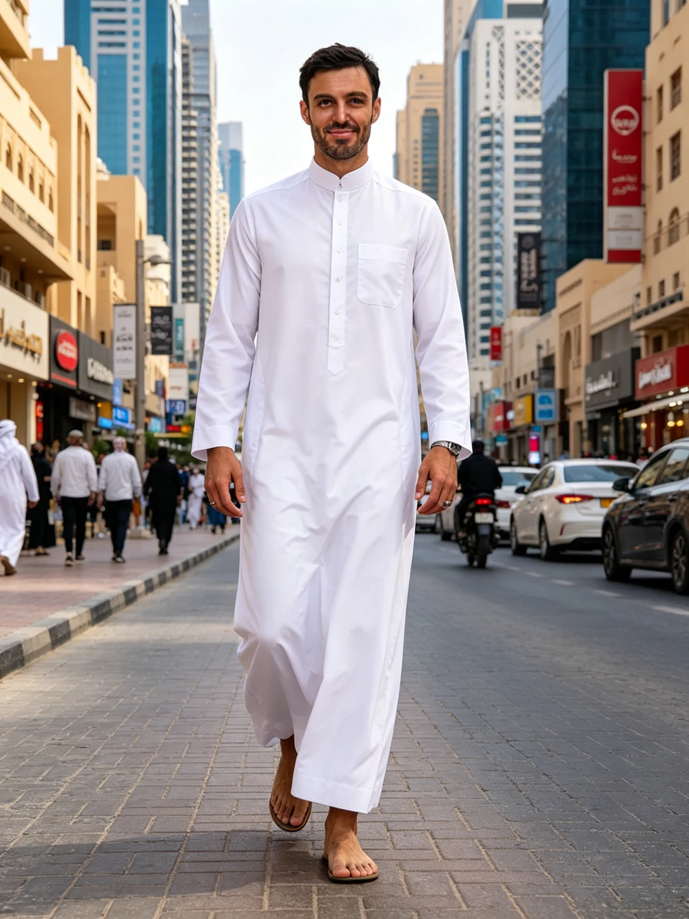 

Men Long Sleeve Muslim Dress Saudi Arabia Pakistan Kurta Kaftan Jubba Thobe Daffah Dishdasha Abaya Islamic Clothing Loose Robe