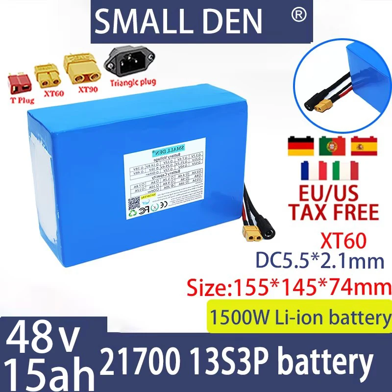 New 48V 15ah 13S3P 21700 lithium battery pack, 100-1500w high power, suitable for camping outdoor battery off-road vehicles