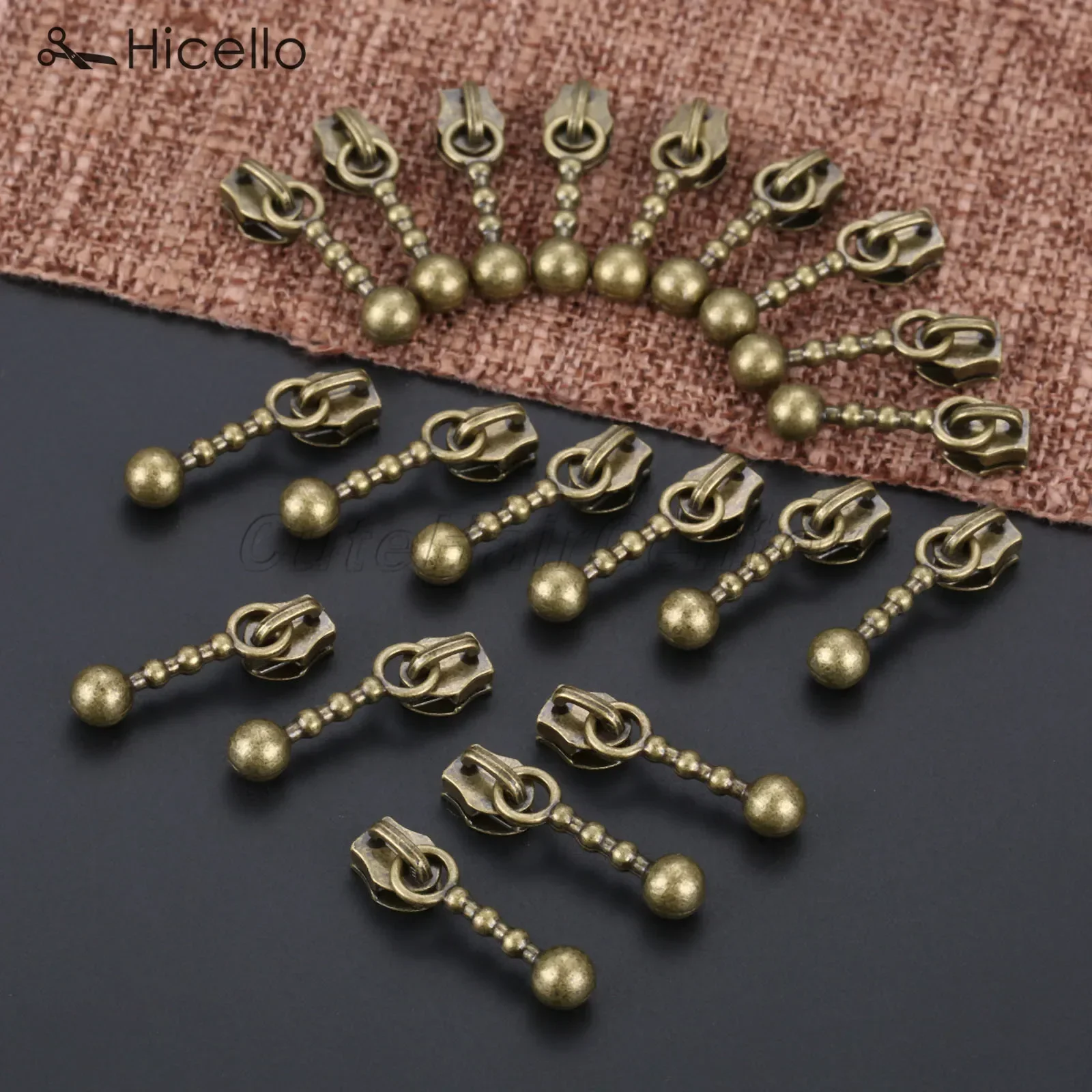 20pcs/lot Zipper Sliders Metal 3# Nylon Zippers Replace Pulls Drop Shape Antique Bronze DIY Craft Sewing Accessories Hicello