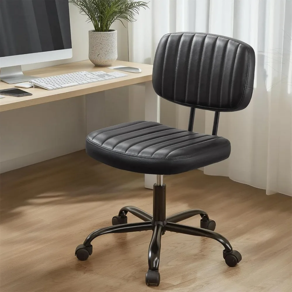 

Sweetcrispy Small Office Desk Chair - Armless PU Leather with Comfy Lumbar Support, Height Adjustable Rolling Swivel Task for No