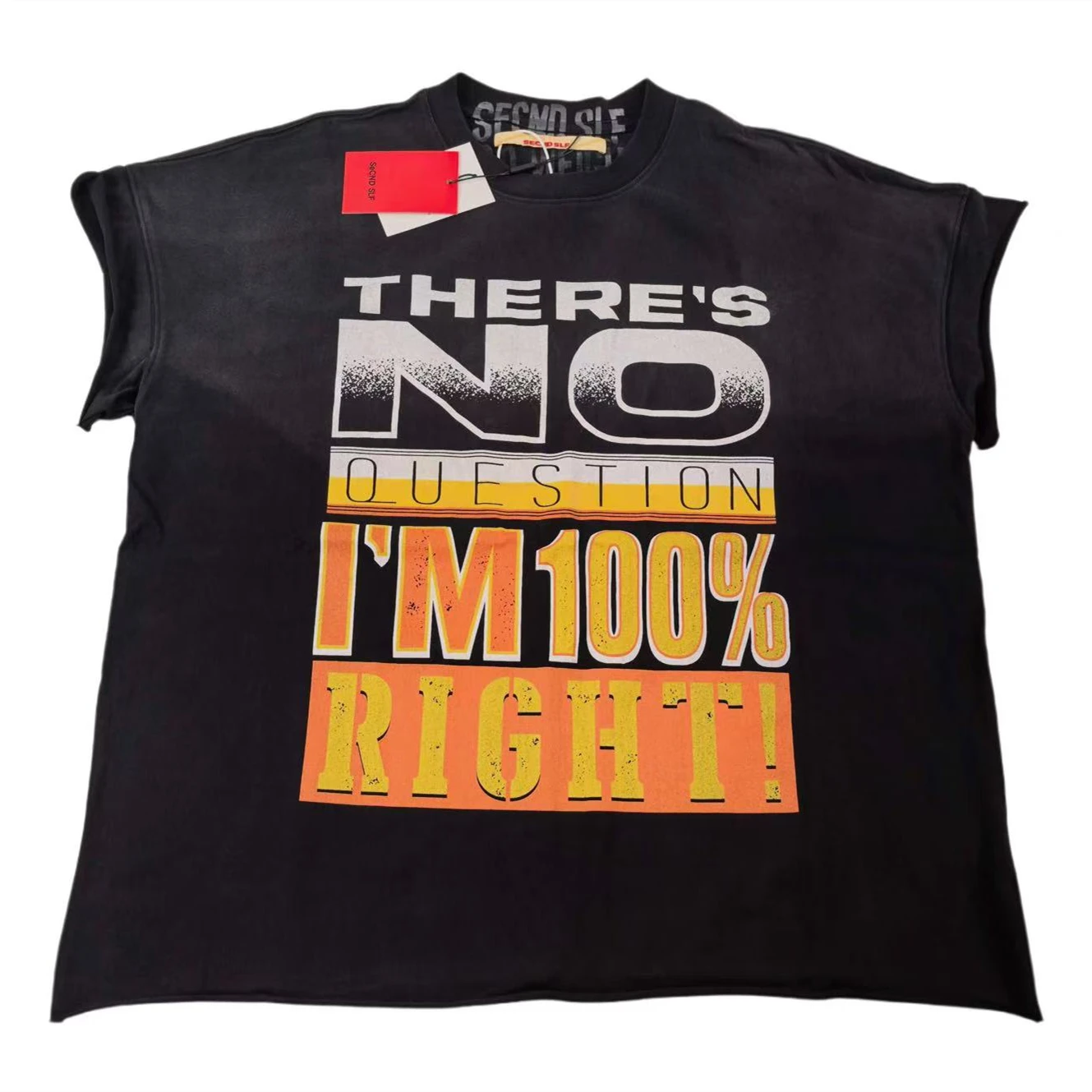 Washed SECND SLF Vintage Crack Offset Printing Technology T Shirt Men Women High Quality Tee Tops T-Shirt