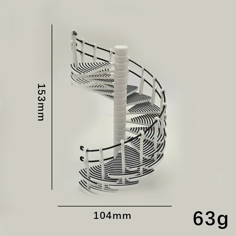 1:12 Modern Spiral Staircase Miniature,Dollhouse Duplex Building Accessory,Black White Twist Stairs Prop for OB11 Diorama Layout