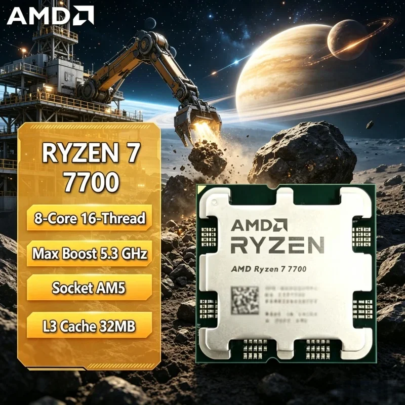2026 Hot AMD Ryzen 7 7700 8-Core 16-Thread 32MB L3 AM5 65W DDR5 Desktop Gaming CPU Without Cooler