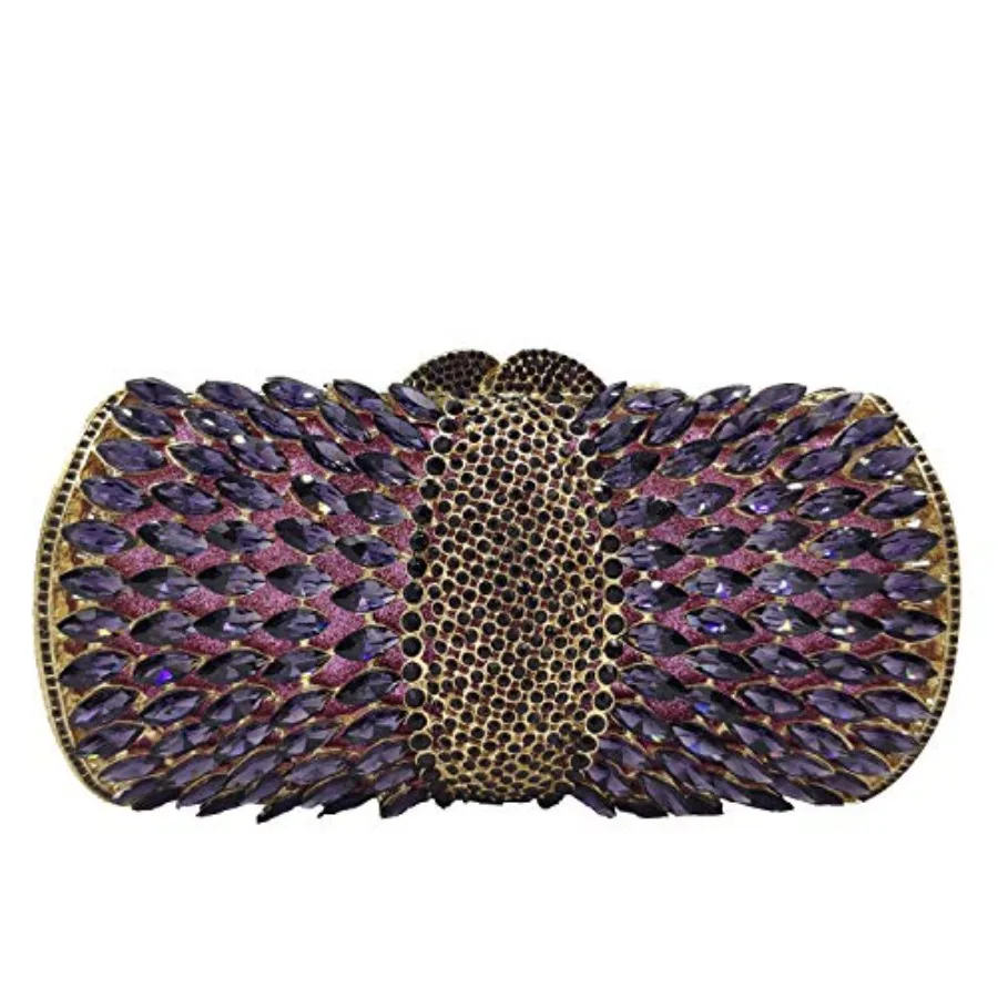 

Evening clutch purse for women: crystal-embellished, black faux leather, sparkly rhinestone detail, spiked accents, compact min