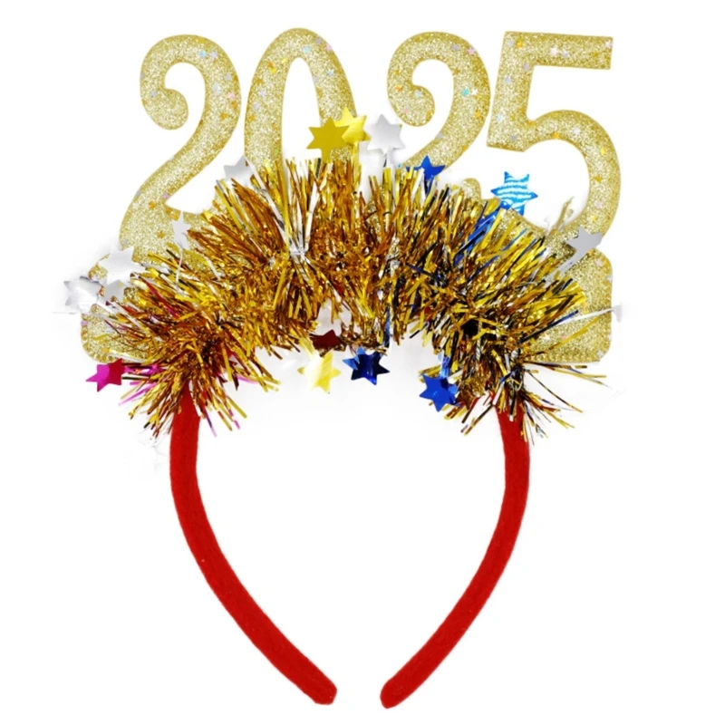 Festive Gold Headband for New Year 2025 Headpieces Party Headwear Accessory for Teens and Adults at Year End Parties