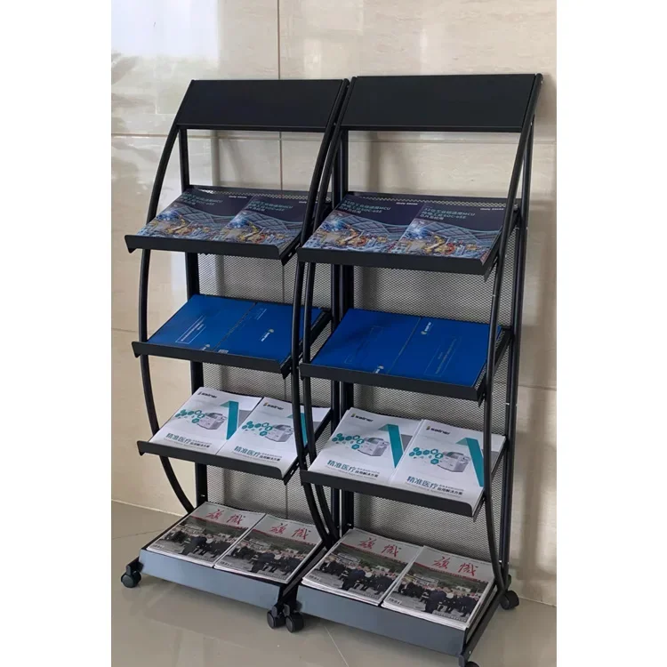 2026 Customized Logo Floor Type Retail Store Metal Information Book Newspaper Brochure Magazine Display Rack