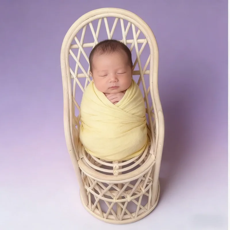 Handmade Vintage Rattan Chair Newborn Photography Props Unisex Posing Accessories Essential Gear for Baby Girl Boy Shoots