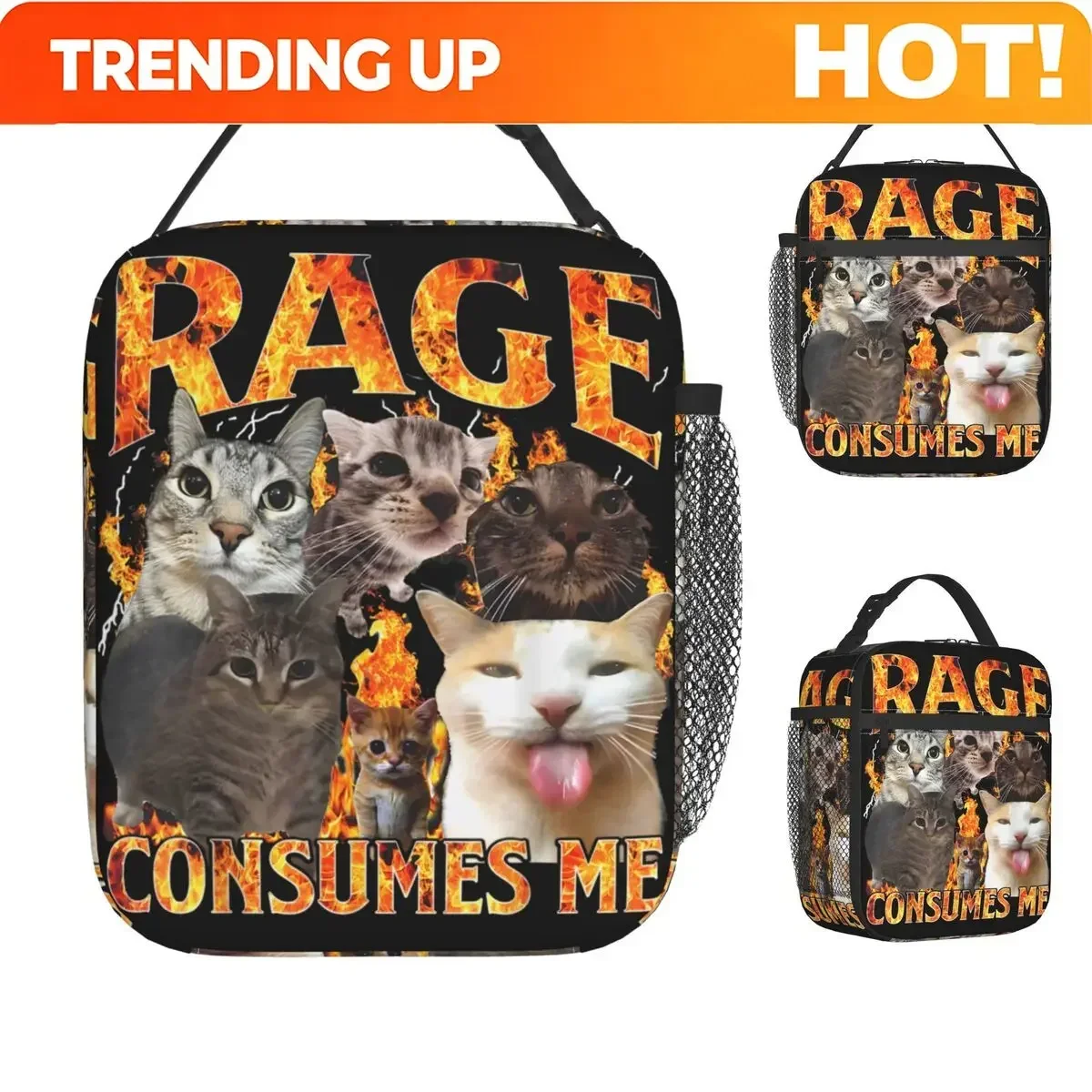 Custom Bag Custom Rage Is Consuming Me Silly Staring Cat Meme Retro 90s Lunch Bag Outdoor Picnic Lunch Box For Child Tote Food B