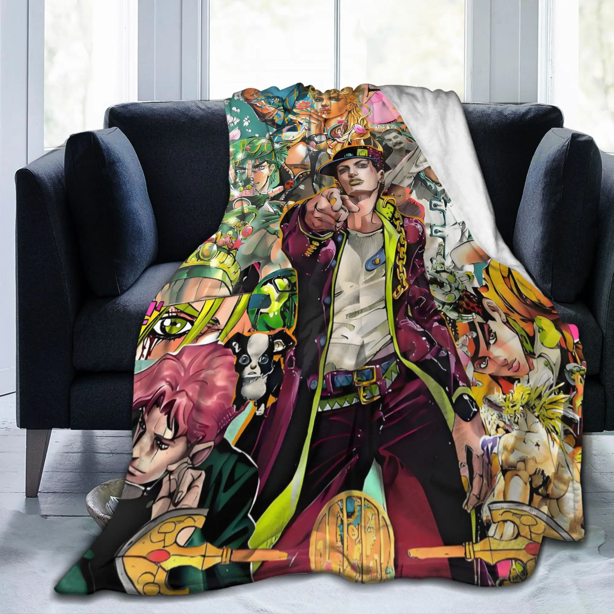 Custom Anime JoJos Bizarre  Blankets Warm Flannel  Adventure Throw Blanket for Sofa Bedroom Bedding