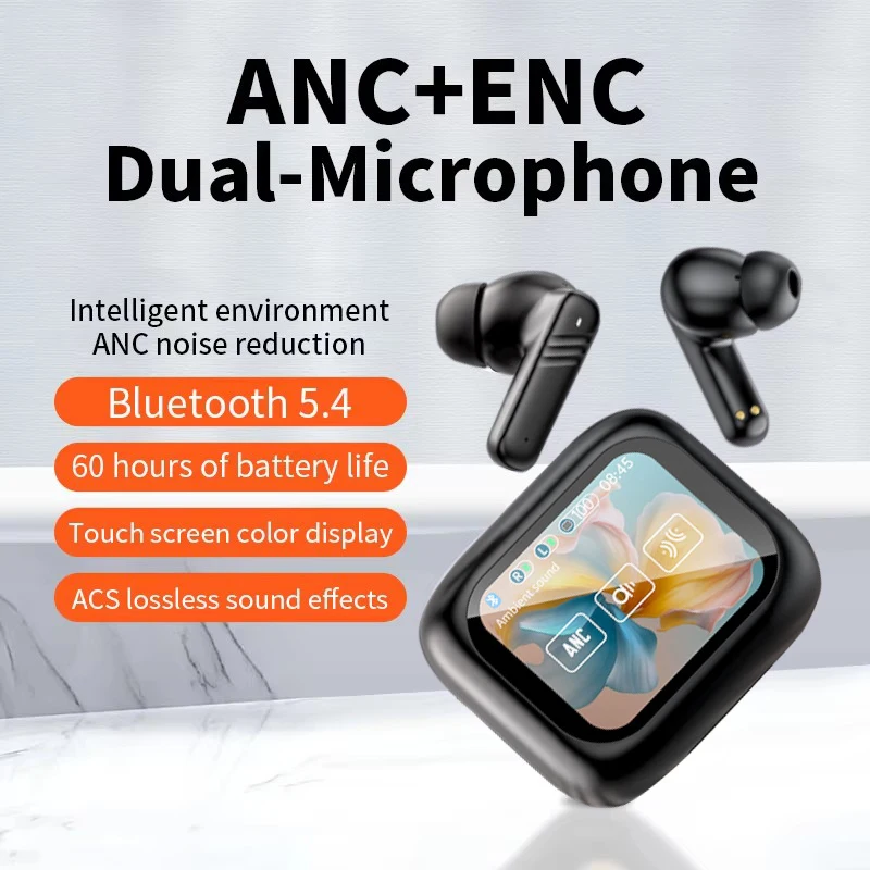 

Bluetooth V5.4 Earphone Wireless Earbuds Touch Color Screen Earphones Headset Headphone Anc-Enc Noise Reduction Gamer Sports