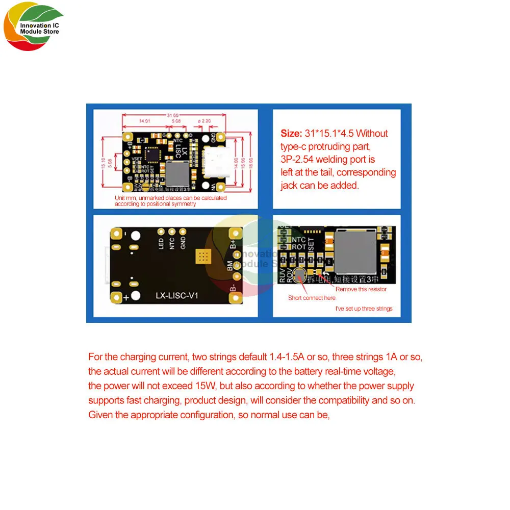 Typ-C USB 2 BMS 15 W 8,4 V 12,6 V 1,5 A Lithium-Batterie-Lade-Boost-Modul mit symmetrischer Unterstützung Schnellladung mit Anzeige