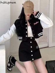 2023 Ropa Mujer Fashion Two Piece Sets Womens Outfits Letter Long Sleeve Crop Coat High Waist Bodycon Mini Skirt Casual Y2k Suit