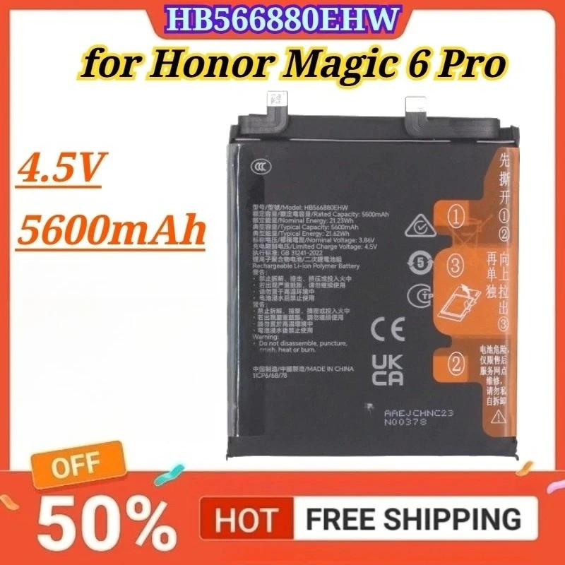 New Battery 4.5V 5600mAh HB566880EHW Battery for Honor Magic 6 Pro Mobile Phone Batteries