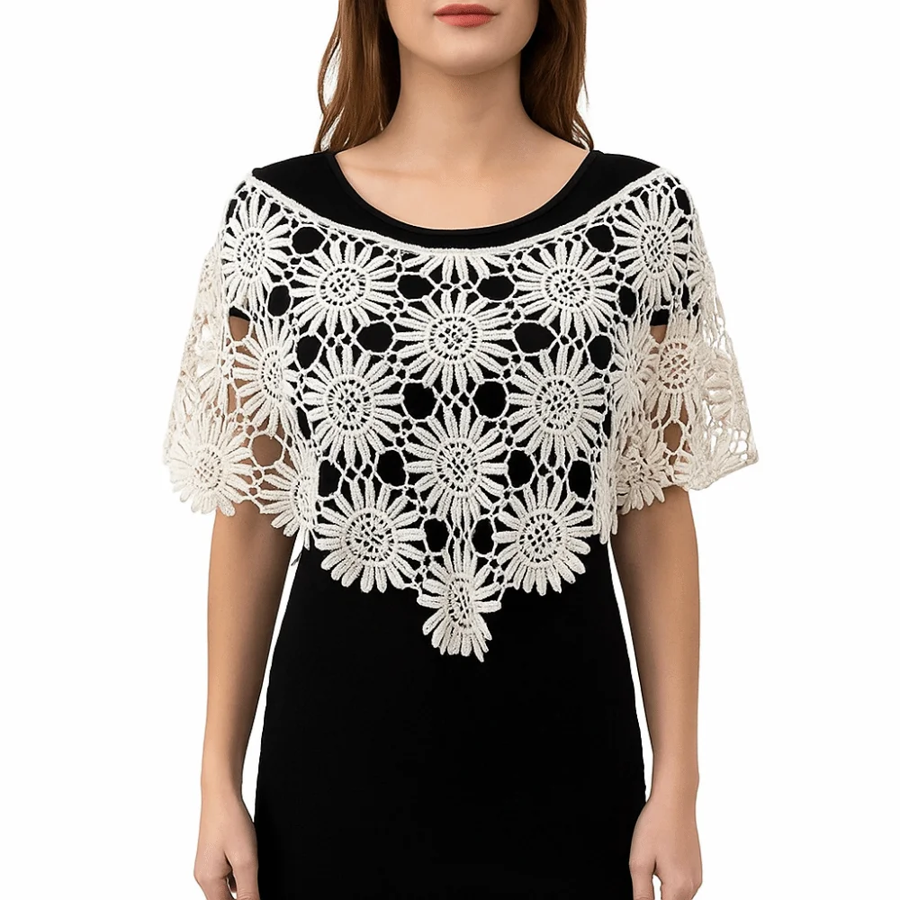 Creative False Crochet Collar Boho Chic Tulle Lace Lace Shawl Poncho Detachable Embroidered Trim Hollow Out Vest