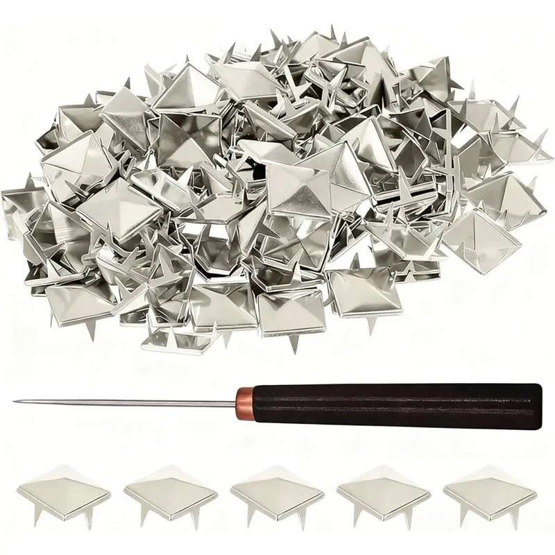 

Premium-Silver For Clothing Studs, 10 Mm Pyramid Studs, Four-Jaw Square Metal For Clothing, Crafts, DIY