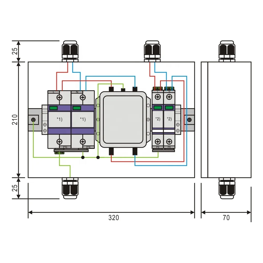 25kA 10/350μs AC SPD 2P lightning surge protector box with suppression filter, suitable for single-phase use