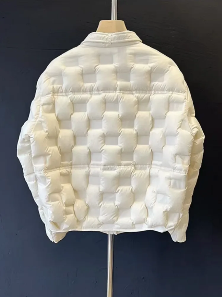 冬の女性用ホワイトダックダウンスタンドカラーダウン暖かいコートワイドウエストウィンドブレーカージャケットエレガントな女性用ショートスタイル軽量