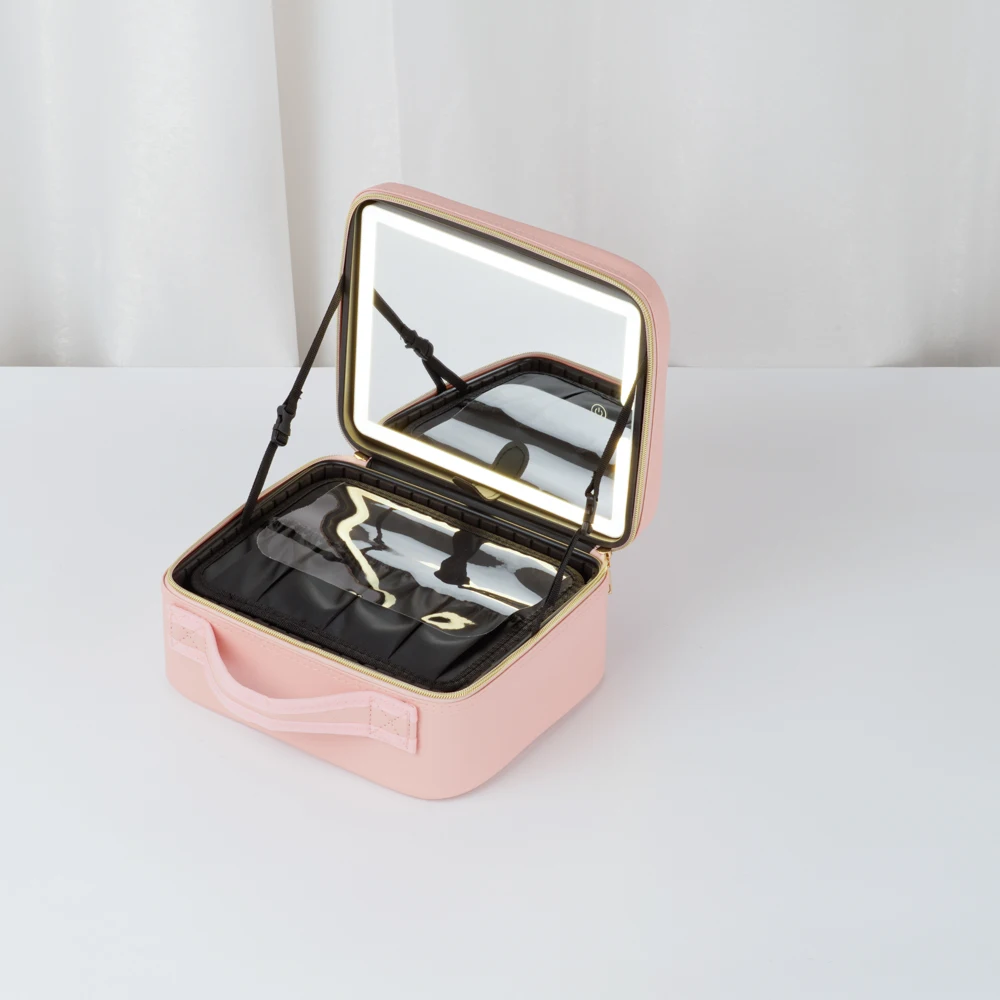 Professional Makeup Case With Lights & Full Screen Mirror, Cosmetic Storage Bag, Fully-loaded Portable Makeup Artist Brush Beaut