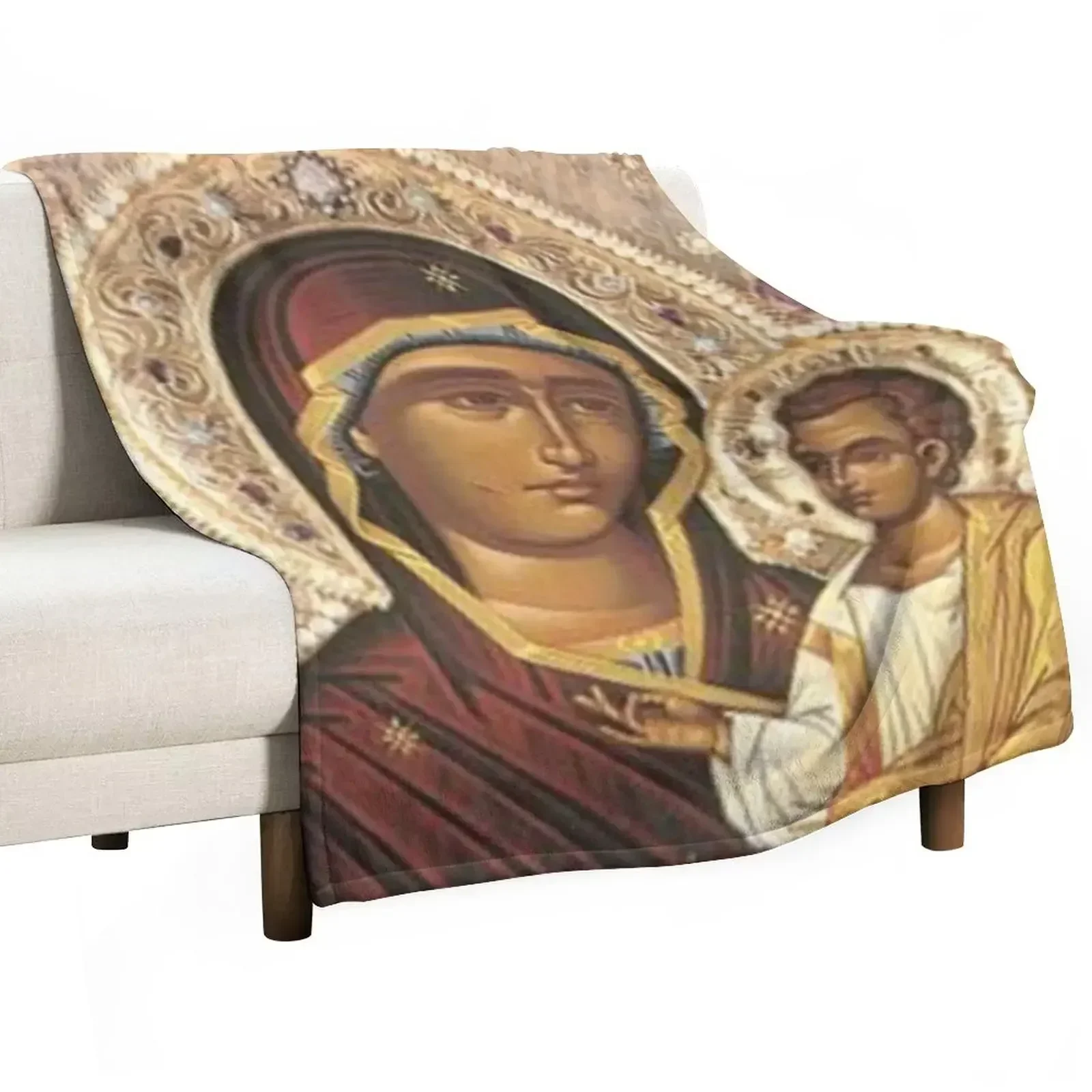 

Virgin Mary and Baby Jesus: The Iveron Theotokos Throw Blanket Decoratives Decorative Beds Blankets