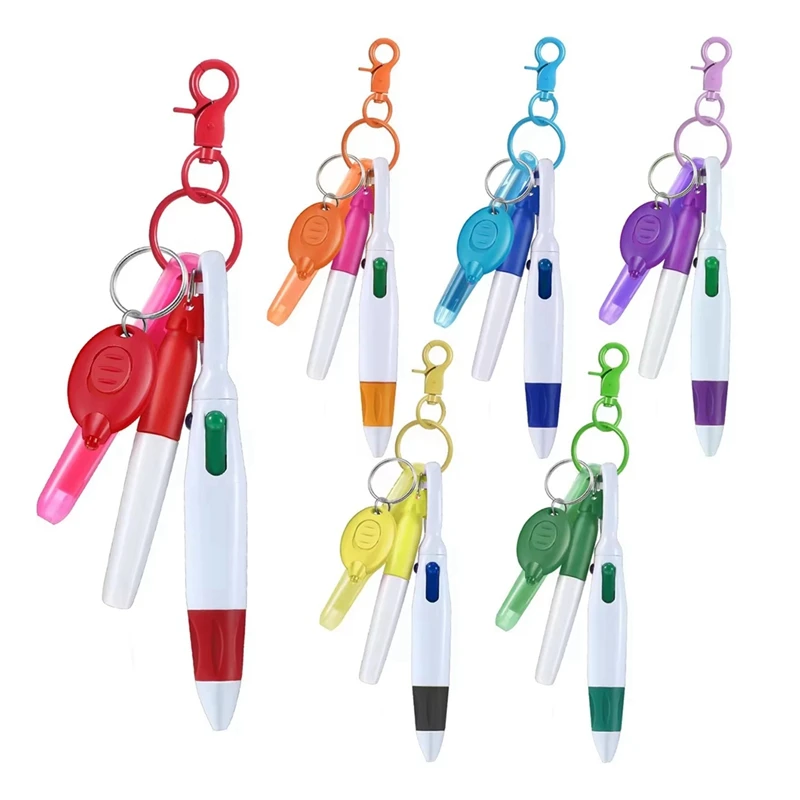 Nurse Pen Set, Badge Reel Pen Include Highlighter Permanent Marker Pen Led Keychain Flashlight Ball Pen Et 6 Sets