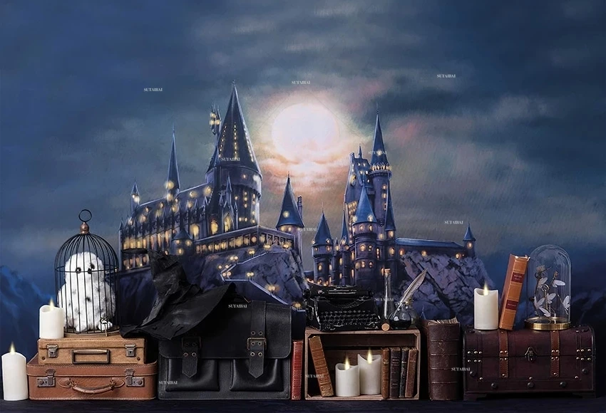 Halloween Photography Background Night Moon Castle Magic School Book Child Kids Portrait Birthday Party Backdrop Photo Studio